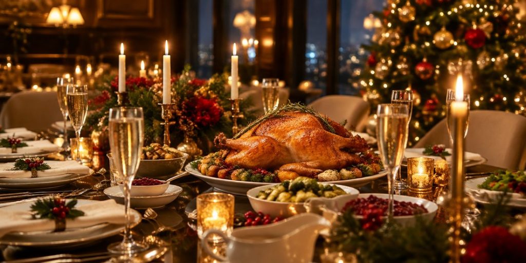 Elegant Christmas dinner table at a luxury Liverpool restaurant