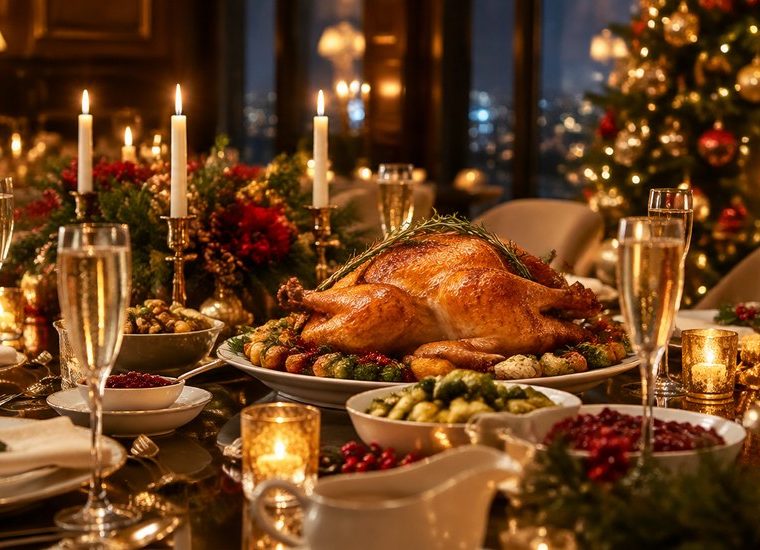 Elegant Christmas dinner table at a luxury Liverpool restaurant